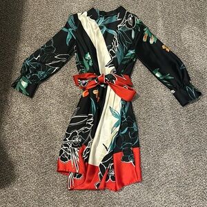 Zara Silky Kimono Style Wrap Mini Dress